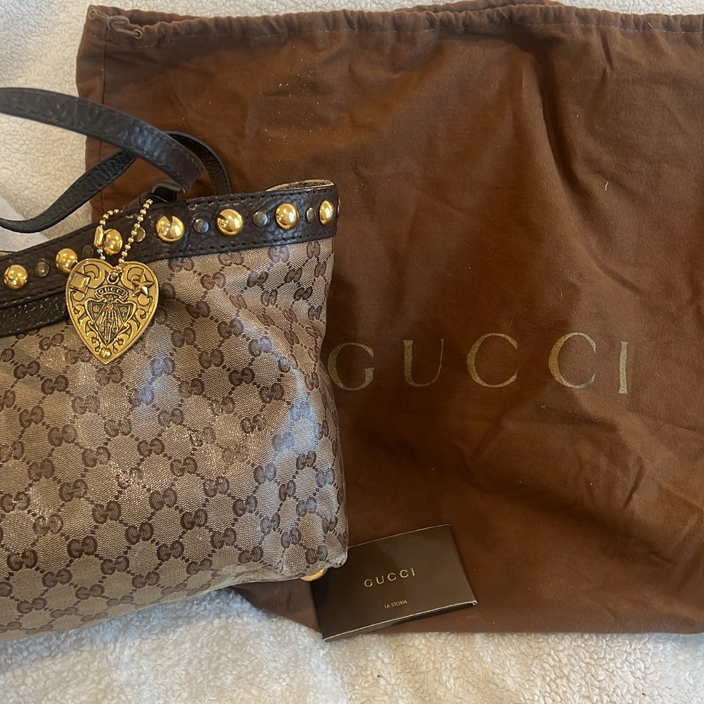 ✨ Vintage Gucci Classic Babouska Crystal Canvas and Leather Tote - Picture 3 of 13